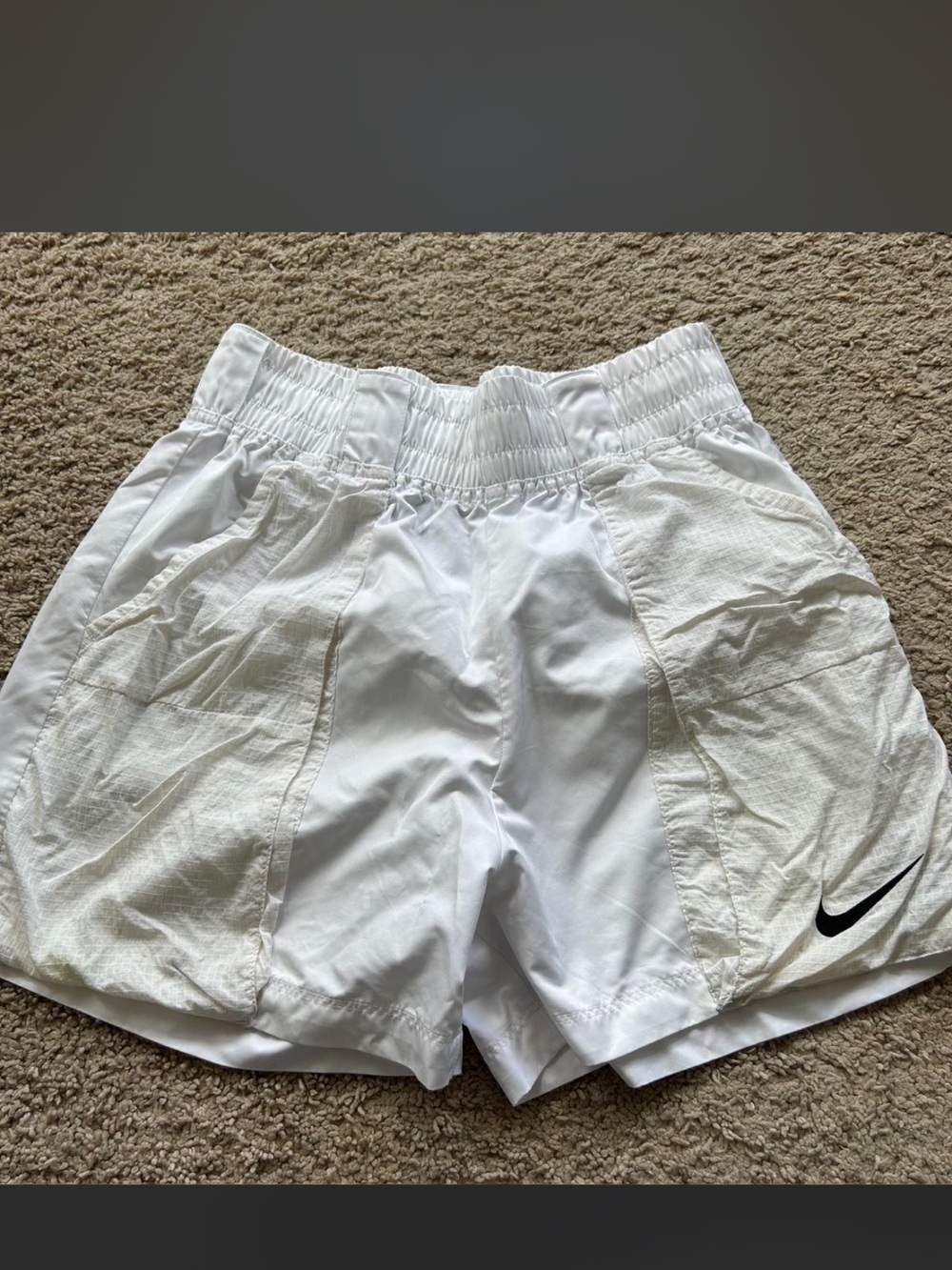 Nike White Elastic Waist Shorts with Black Logo Tag